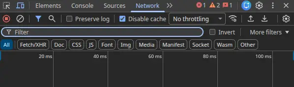 Network Console showing HTTP status codes